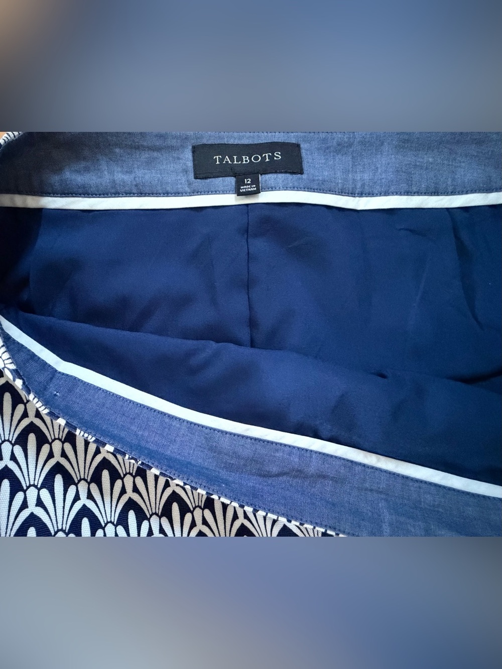 Talbots Cotton Geometric Pattern Print Skirt - Navy & White - Size 12 - Picture 12 of 12